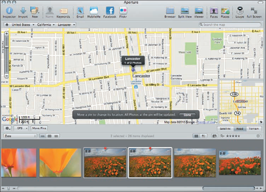 Drag one or more images to the map to create a new pin and assign the images to that location.