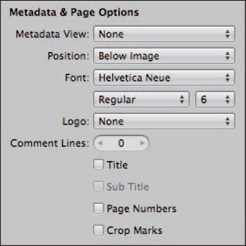 The Metadata & Page options let you control the text that's printed with your image.