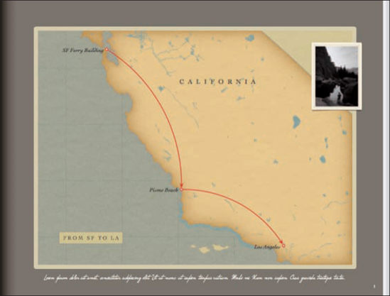 A finished map, showing different locations, lines with arrows between locations, location names, and a map title.