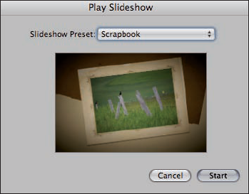 The Play Slideshow dialog lets you quickly create and play a slide show with little customization.