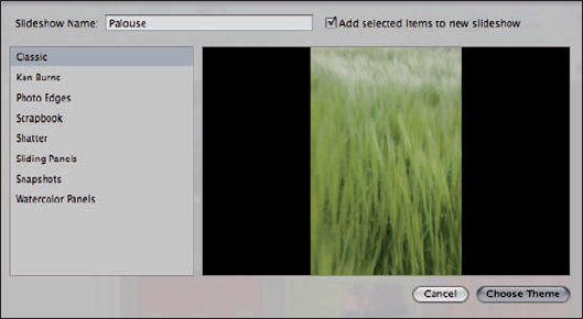 The New Slideshow sheet lets you pick what type of slide show you're creating.
