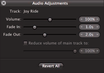 The Audio Adjustments HUD allows you to adjust your audio file's volume.