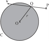 A stationary circle and a moving point.