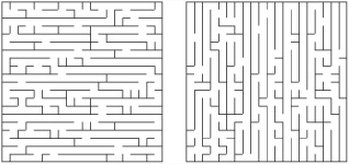 Adjusting the random factor for horizontal walls in Eller’s Algorithm (left: 20%, right: 80%).