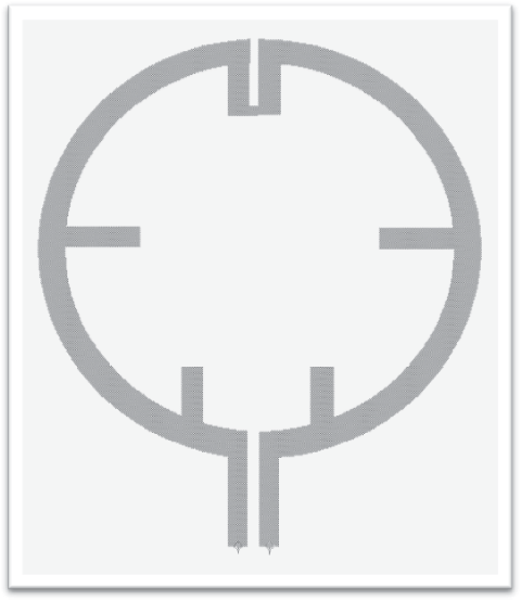 Image of Printed loop antenna with ground plane and short tuning stubs.