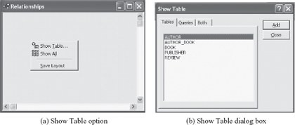 Fig. A.3 Showing tables in Relationships window