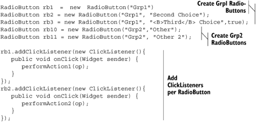 Creating two groups of a radio buttons