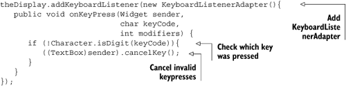 Cancelling keypresses in the Calculator display through a KeyboardListener