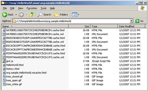 A plethora of files is created when you compile the GWT project to JavaScript.