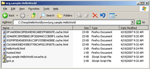 The current list of files in the GWT 1.4 project after pruning unused cross-site compatibility files
