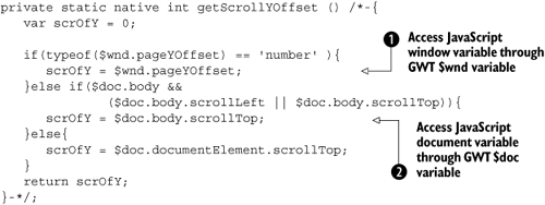 JSNI code to get the y offset of scrolling in the browser window