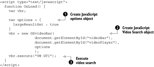JavaScript example from the Google Video Search API web site