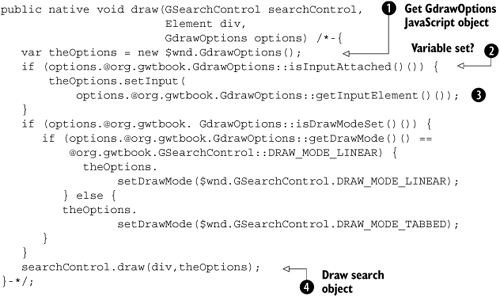 The Google Search draw() method, where options objects become JavaScript objects