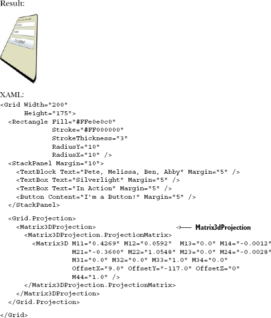 Mangling elements using a Matrix3dProjection