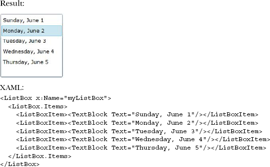 A ListBox that displays the days of the week