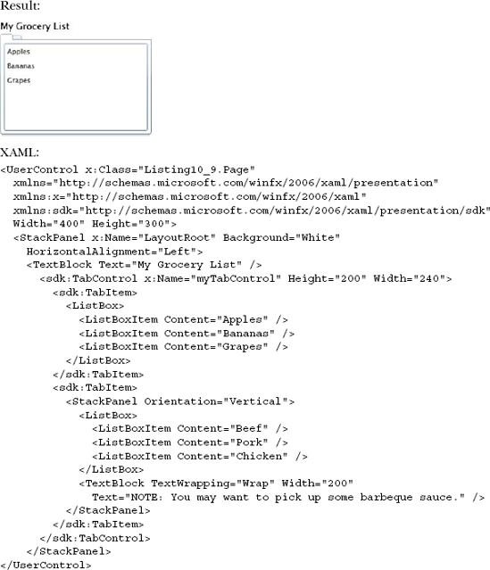 The basic syntax of a TabControl