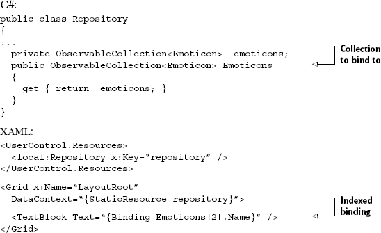 Binding to a specific element in a collection, using a numeric index