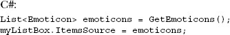 Binding a collection of Emoticon objects to a ListBox