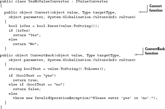 A value converter that converts a Boolean to "Yes" or "No" (C#)