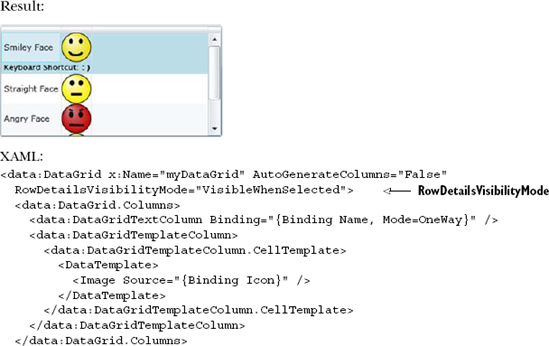 Using the RowDetailsTemplate to show the per-item keyboard shortcut