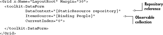 Binding the DataForm to the PeopleRepository class