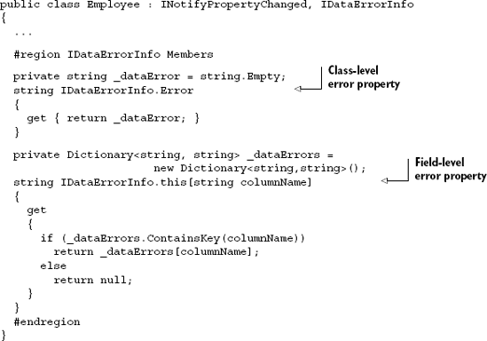 Implementing IDataErrorInfo in the Employee class
