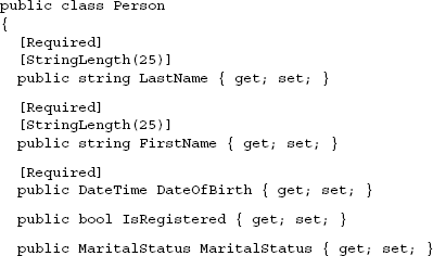 The Person class with validation attributes in place