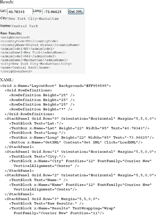 Getting the XML from a latitude/longitude geo service