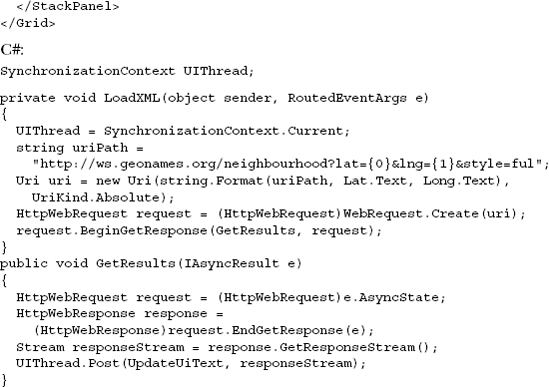 Getting the XML from a latitude/longitude geo service