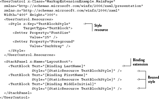 The Binding and StaticResource markup extensions in XAML