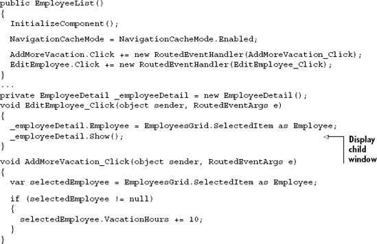 Employee list code-behind for functions