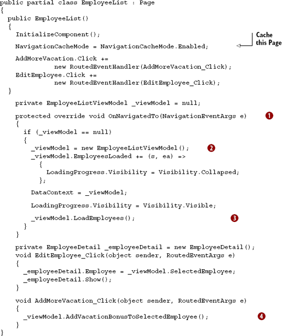 EmployeeList view code-behind