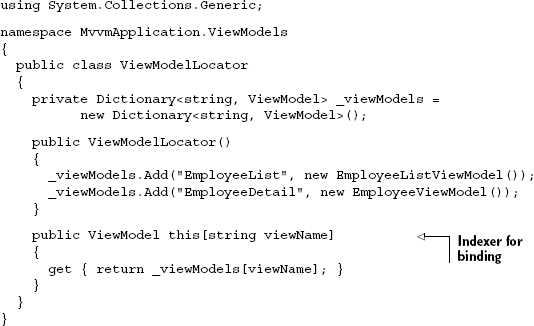 A simple ViewModel locator using hard-coded ViewModel instances