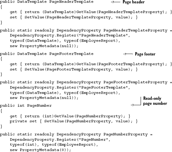 Dependency properties for templates