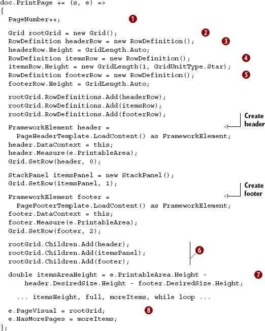 Updated PrintPage code for header and footer