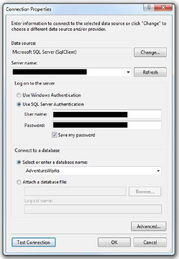 Creating a new connection to the Adventure-Works database. Be sure to test the connection.