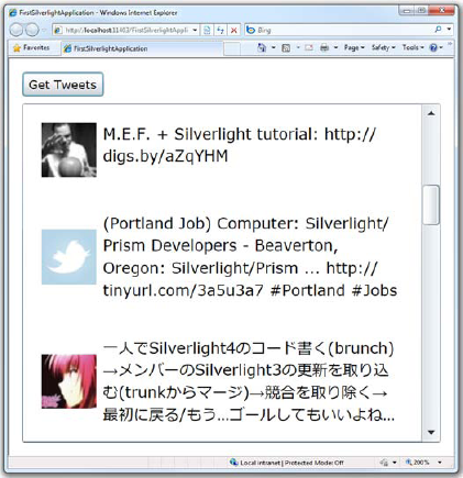 The end result of the Twitter search "Hello World!" example looks good!