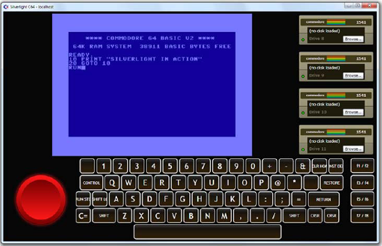 My first out-of-browser Silverlight application—a Commodore 64 emulator using the updated MediaStreamSource API described in chapter 20