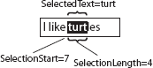 The text selection parts: SelectedText, SelectionStart, and SelectionLength