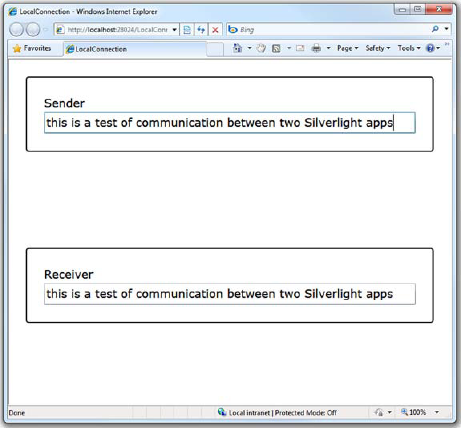 Two Silverlight control instances on the same page, communicating with each other