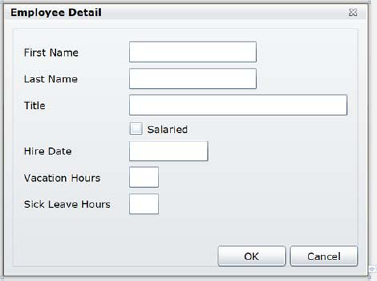 Designer view of the ChildWindow used to edit employee details