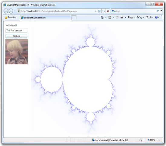 The WriteableBitmap sample application modified to show a Mandelbrot fractal