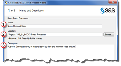 Create New SAS Stored Process Wizard window