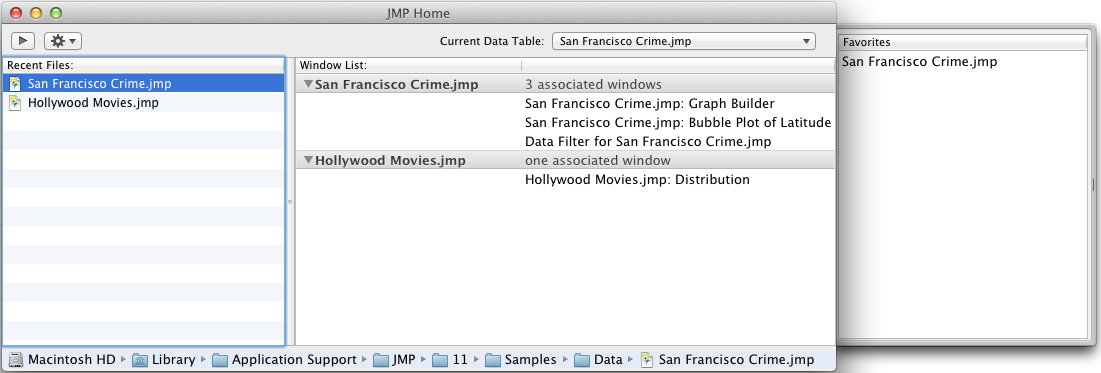 Example of the JMP Home Window (Macintosh)