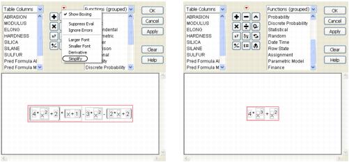 Selecting Simplify (Left) Produces a Simplified Formula (Right)