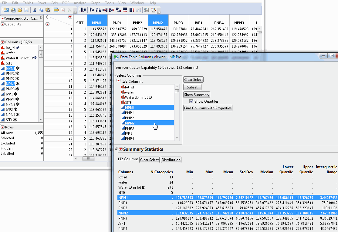 Linked Columns in the Column Viewer