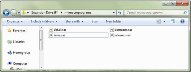 Figure 10.1  A Windows 7 directory containing four autocall macro  programs