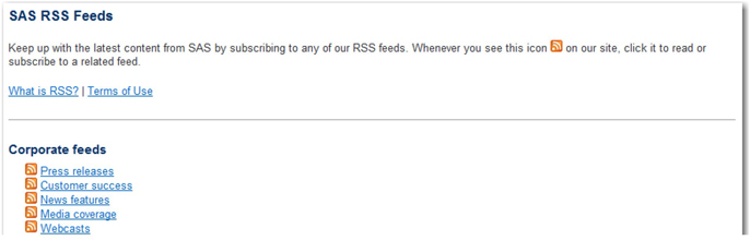 Display 2.5: Partial Screen Capture of SAS RSS Feeds Web Page