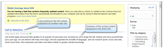 Display 2.6: Partial Screen Capture of the SAS Media Coverage Feed