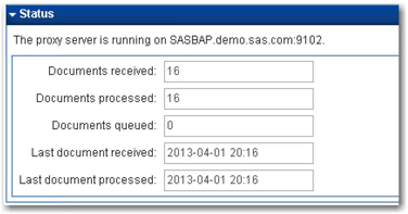 Display 2.12: Status Windows Showing Number of Documents Received and Processed by the Proxy Server